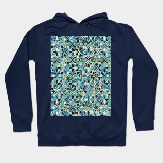 Moody Moroccan Blues Gilded Tile Patchwork Hoodie by micklyn